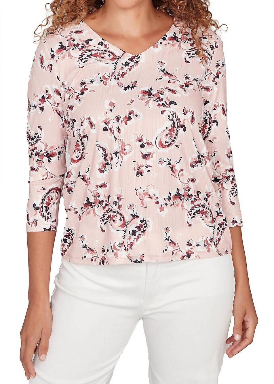 NEW EMALINE v neck paisley onion skin top in sandy blush